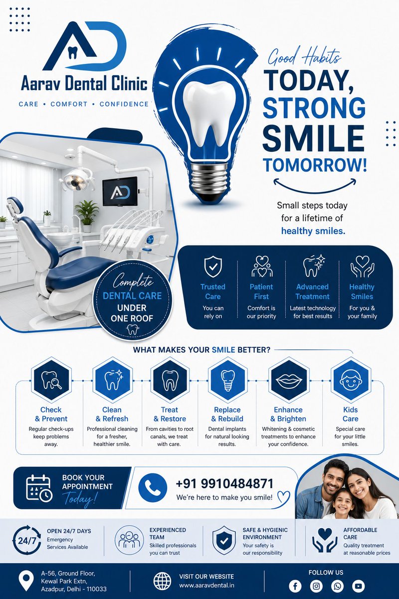 aarav_dental's tweet photo. 🩸 Bleeding gums are not normal.
They could be an early sign of gum disease. Early treatment helps protect your teeth and gums.
📍 Aarav Dental Clinic
📞 +91 9910484871
🌐 https://t.co/zIAKy6HlbD
#BleedingGums #GumHealth #DentalCare #HealthySmile #AaravDentalClinic https://t.co/zMjuDoGrm1