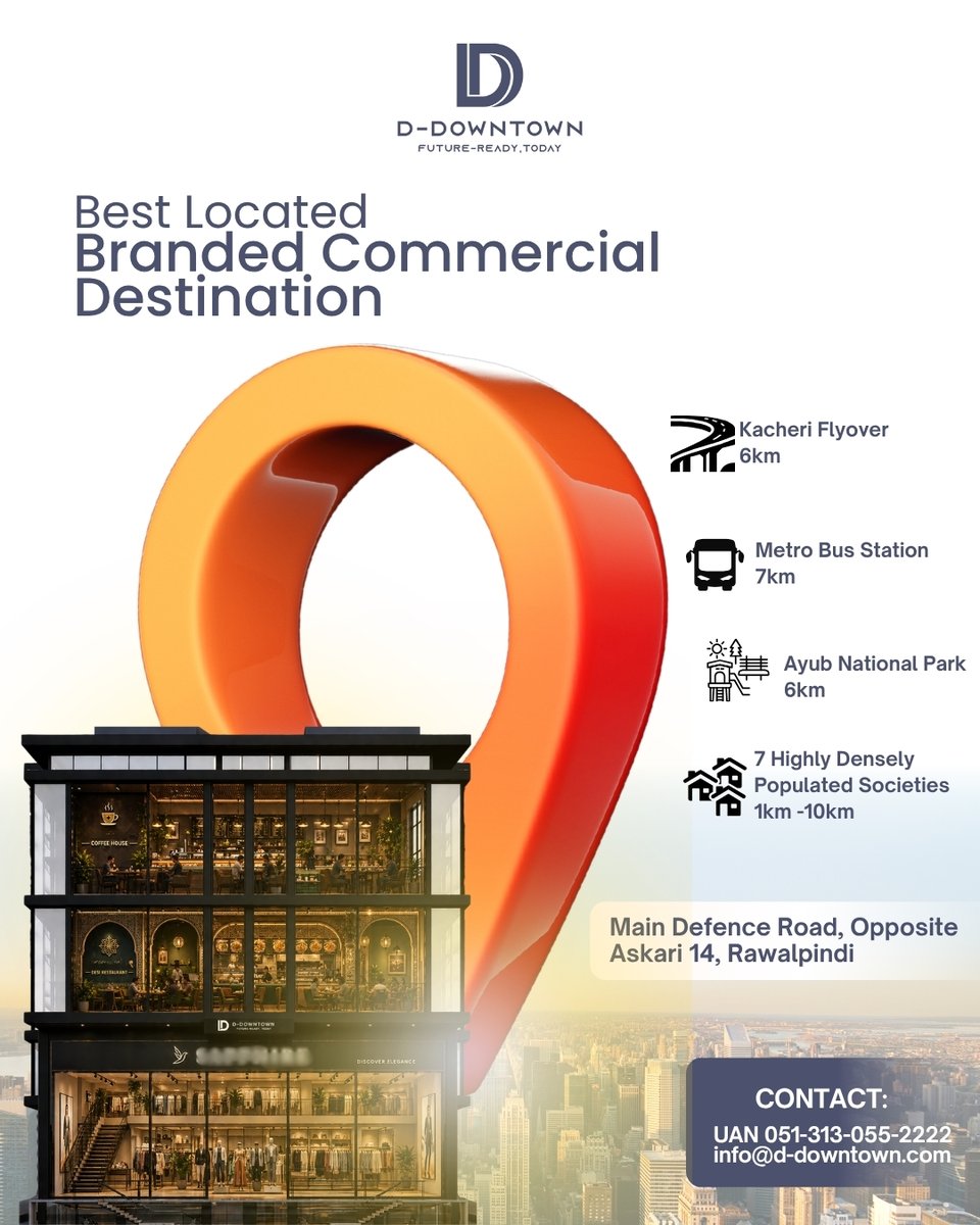 d_downtown_'s tweet photo. The right business deserves the right address.

At D-Downtown, location is more than an advantage—it's your competitive edge.

#DDowntown #realestate #rawalpindi #pakistan #smartaddress #businessdestination #commercialhub #brandvisibility #primelocation https://t.co/tlhkUN3r6p