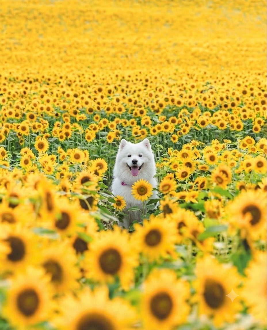 hamataro11chan's tweet photo. ひまわり畑とサモエド🌻 https://t.co/LBBvjHrkOp