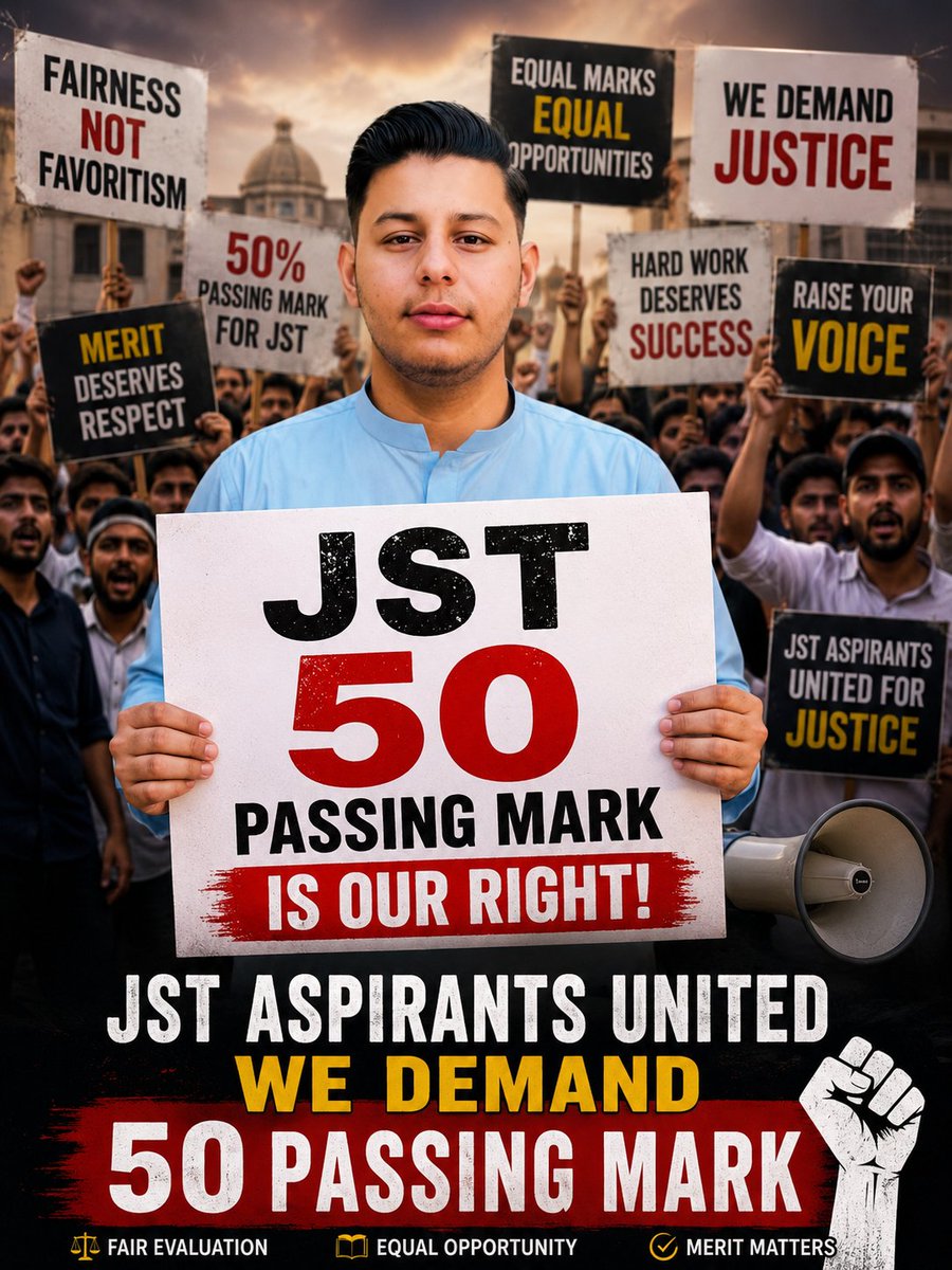 awanabdullah089's tweet photo. 📚 Merit deserves respect not uncertainty
🎯 50% Passing Marks is a fair demand
⚖️ Equal standards create equal opportunities

JST aspirants stand united for justice
📢 Raise your voice with dignity and confidence.

#JST50PassingMarks https://t.co/n8ri1vSmH1