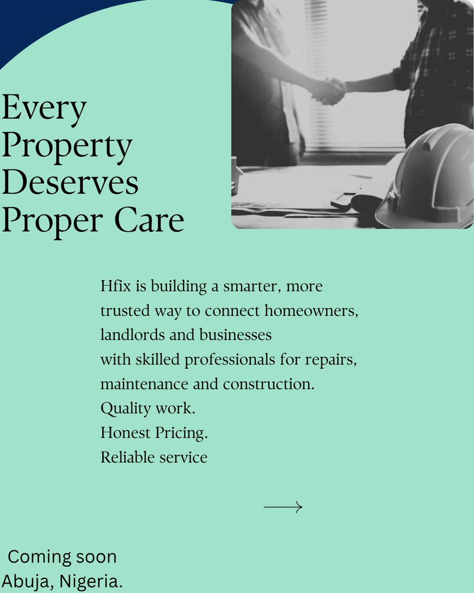 hfix_pro's tweet photo. Great properties deserve great maintenance.

Welcome to HFix.

We’re building a platform that makes property maintenance simpler, safer and more transparent.

Follow us for practical tips, construction insights and updates as we build. https://t.co/pxI5VxPKI0
