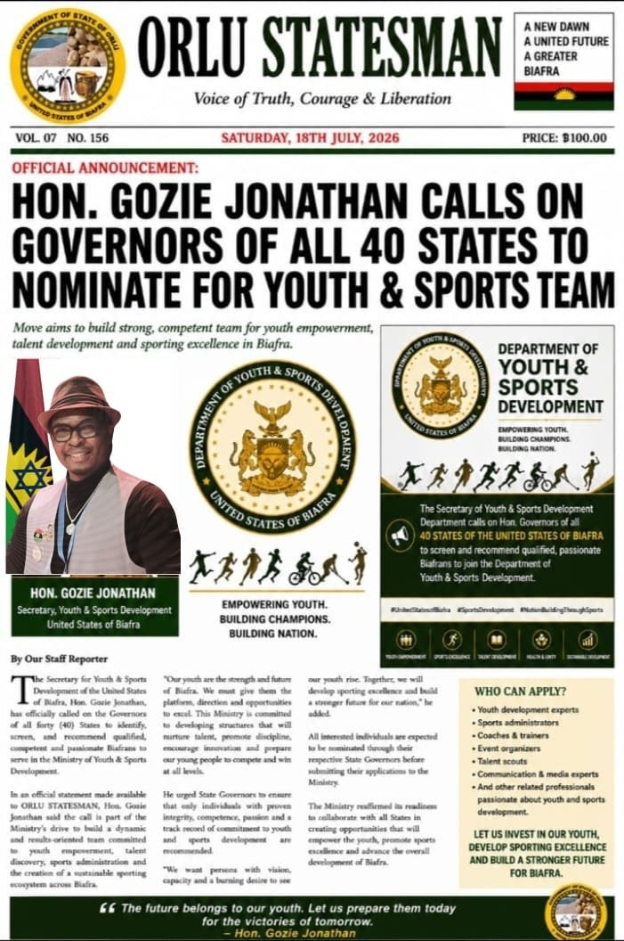 okanumeee27's tweet photo. Attention!📌
Attention!!📌📌
Attention!!!📌📌📌

Hon. Gozie Jonathan. The Secretary Of Youth And Sport Development United States Of Biafra Govt. 

Calls 📞On Governors Of All The 40  States Of USB To Nominate For Youth And Sports Team.📌If You Are Not In USB You Are Missing.📌 https://t.co/qb4SHKCOPo