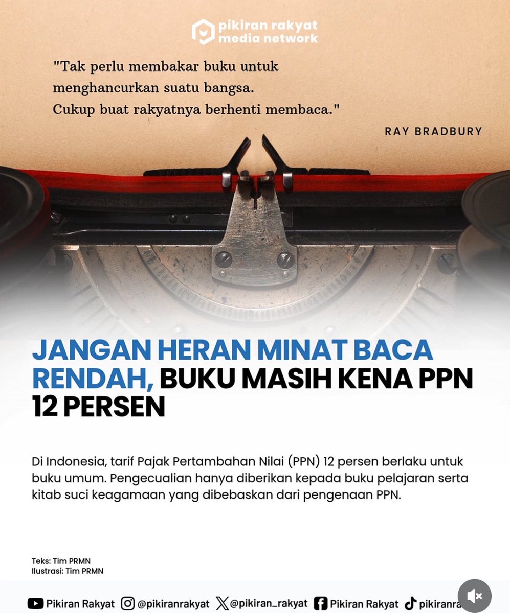 nozelism's tweet photo. -alokasi anggaran pendidikan terendah, cuma 1,3%
-anggaran perpusnas dipotong drastis
-buku dipajakin 12%
-ada perpus sekolah yg dirobohin buat kopdes

Kalo ada yang bilang ini ga suram, ga gelap, berarti ada yang salah sama dia. https://t.co/BXnP7KahOx