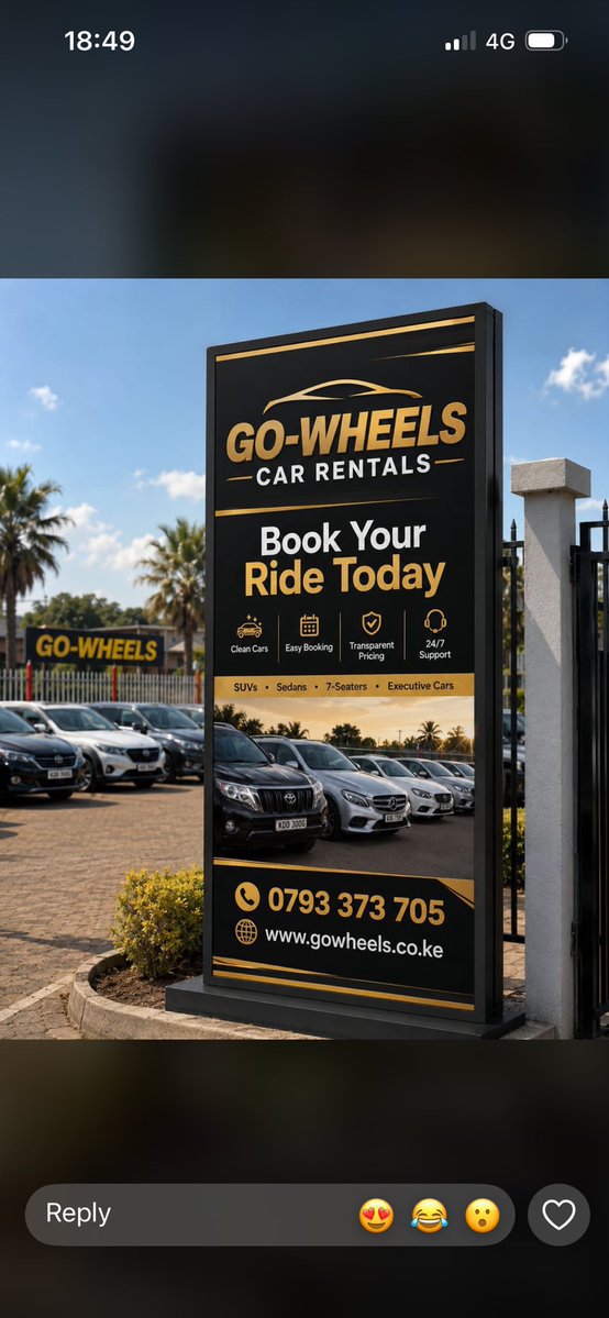 Bab__Jay's tweet photo. 🚗✨ Happy Saturday from GO-WHEELS Car Hire! ✨🚗

The weekend is here 🌅

Gowheels Car Hire 
📞 Book your ride today and enjoy a smooth journey.

📲 Call/WhatsApp: 
+254 793 373 705 | +254 723 630 231 

GO-WHEELS — Your Mobility Partner❤️ https://t.co/PJmkdOPBnV