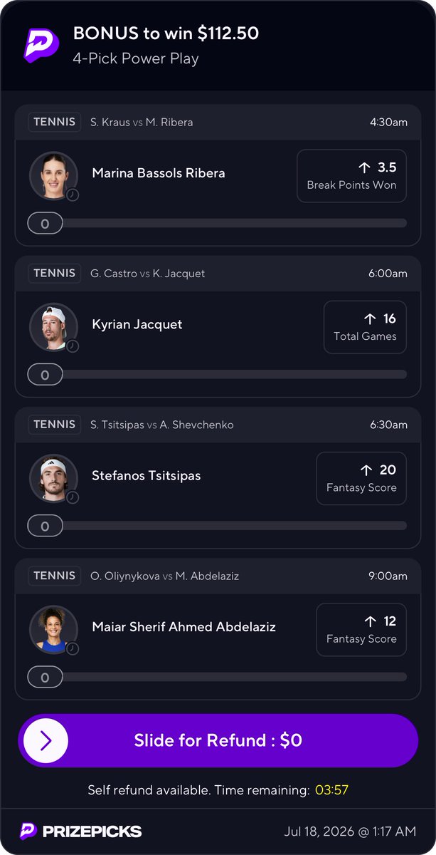localparlayplug's tweet photo. Been studying these matchups all night... 👀
We riding or fading? 🎾💰#PrizePicks #TennisPicks #SportsBetting #BettingX #Parlay #SportsPicks #Tennis #GamblingTwitter #ATP #WTA #FlexFriday #LockIn https://t.co/HKTooGhKoJ