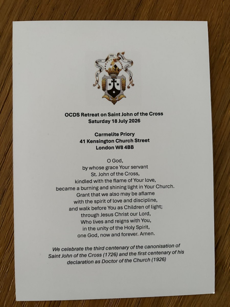 ocdslondon's tweet photo. The prayer card being used in our retreat today, please be assured of our prayers for the needs of the world and please keep us in your prayers. St John of the Cross, pray for us! https://t.co/g8n6WVEXYp
