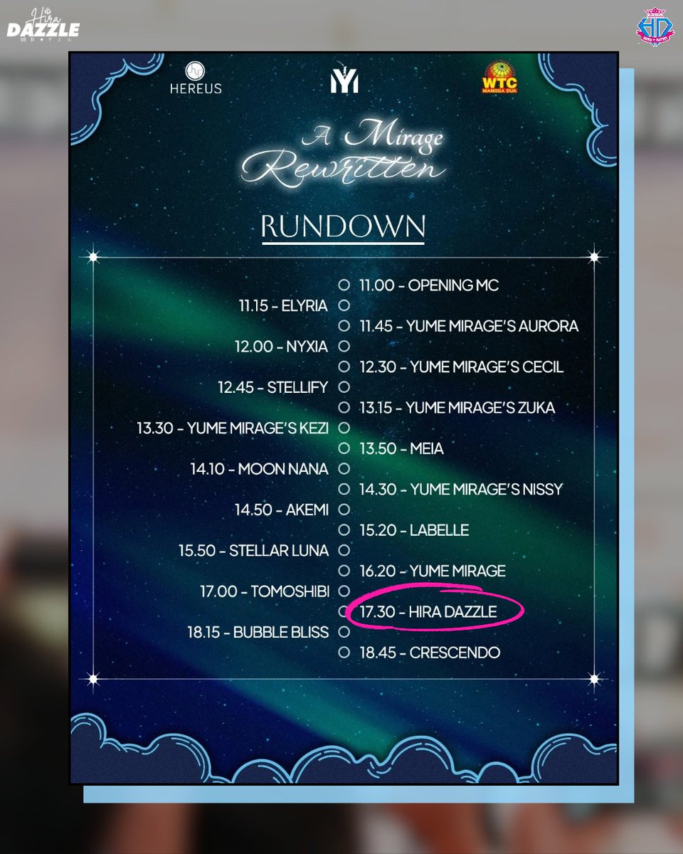 HiraDazzle_ofc's tweet photo. See u tomorrow~

Jangan lupaa, selain Hira Dazzle jam 17.30,
@hd_meia juga akan perform di jam 13.50 nya ya~ https://t.co/4mg5duO5xK