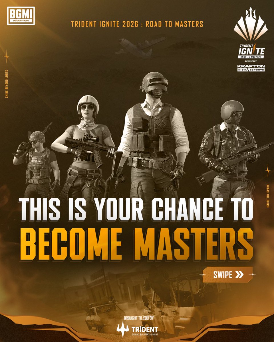 Tridentgaming09's tweet photo. 👑 Every Master was once a challenger.

The road won't be easy, but legends are never made the easy way. Rally your squad, conquer every challenge, and earn your place among the best. 🔥

📝 Registrations close on 19th July 2026 | 11:59 PM IST https://t.co/AEJk5sNfGH