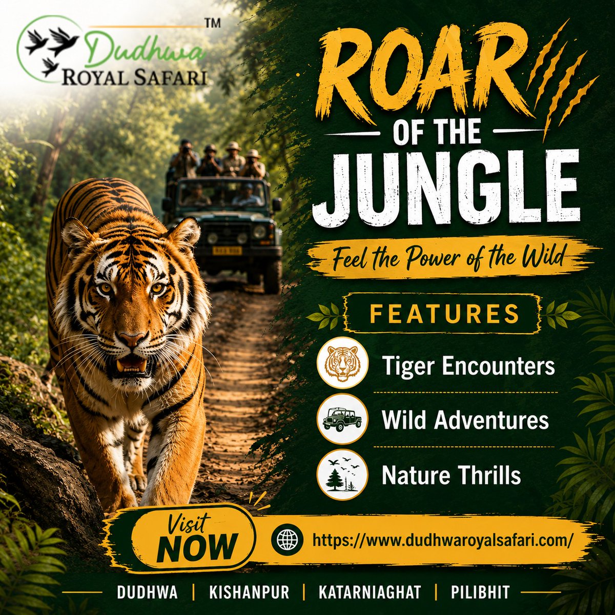 DudhwaRSafari's tweet photo. Step into the heart of nature and experience the untamed beauty of the wilderness with Dudhwa Royal Safari.
https://t.co/PWlmaaDuhC
#RoarOfTheJungle #FeelTheWild #DudhwaRoyalSafari #DudhwaNationalPark #TigerSafari π
#WildlifeAdventure πΏ #NatureLovers #JungleSafari https://t.co/kaprSH2uwZ