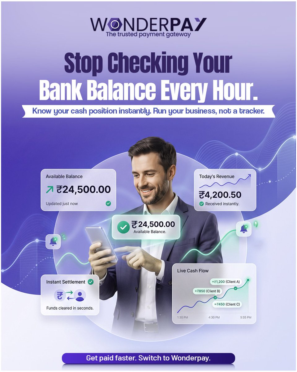 wonderpaytec's tweet photo. Stop checking your bank balance every hour❌

With Wonderpay, funds clear in seconds. 

Get instant settlements, track your live revenue, and keep your cash flow moving smoothly.

Switch to a trusted partner: https://t.co/WXUlPi4rf1

#Wonderpay #BusinessGrowth #DigitalPayments https://t.co/JpaWHuOhiF