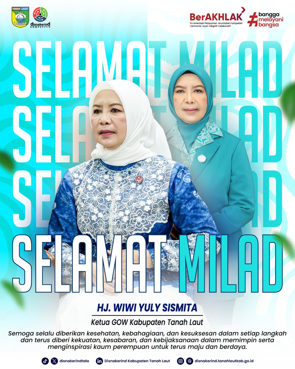 DisnakerindTala's tweet photo. Selamat Milad Ibu HJ. WIWI YULY SISMITA - Ketua GOW TALA

Semoga selalu diberikan kesehatan, kebahagiaan, dan kesuksesan dalam setiap langkah dan terus diberi kekuatan, kesabaran, dan kebijaksanaan dalam memimpin serta menginspirasi kaum perempuan untuk terus maju dan berdaya. https://t.co/JoqNEKy38O