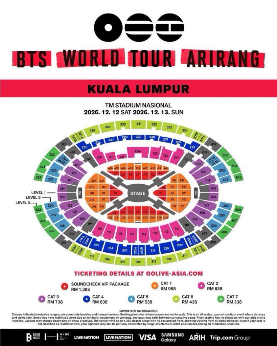 Lihuegrgf's tweet photo. WTS
 BTS ‘ARIRANG’ WORLD TOUR in KUALA LUMPUR 
TM STADIUM NASIONAL 
12.12 SAT 
12.13 SUN 

VIP
CAT 1
CAT 2
CAT 6
CAT 7
CAT5

—interested buyers dm 📥 
#BTSComeback2026
#BTSinKL 
#BTS_ARIRANG
#BTS_WORLDTOUR_ARIRANG_KUALALUMPUR https://t.co/chNUSZMei4