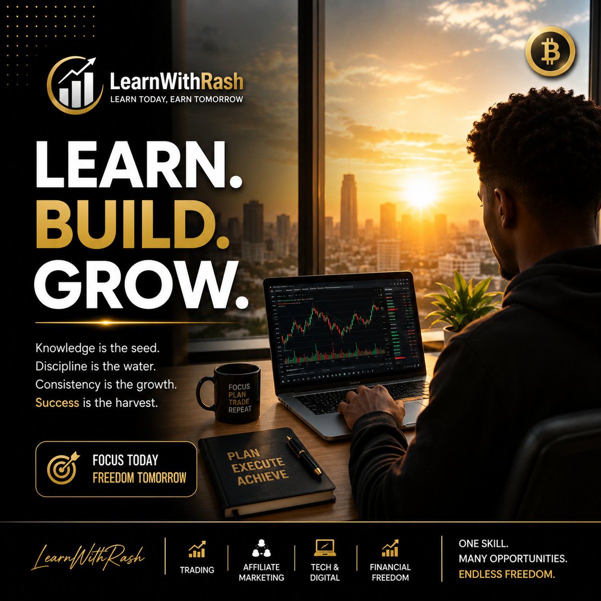 Rasheed05385344's tweet photo. Don't chase quick money build valuable knowledge. The results will follow.
Have a productive and successful day! 🚀
#LearnWithRash #MorningMotivation #Trading #AffiliateMarketing #Tech #GrowthMindset #FinancialFreedom https://t.co/eJTTCHH9vu