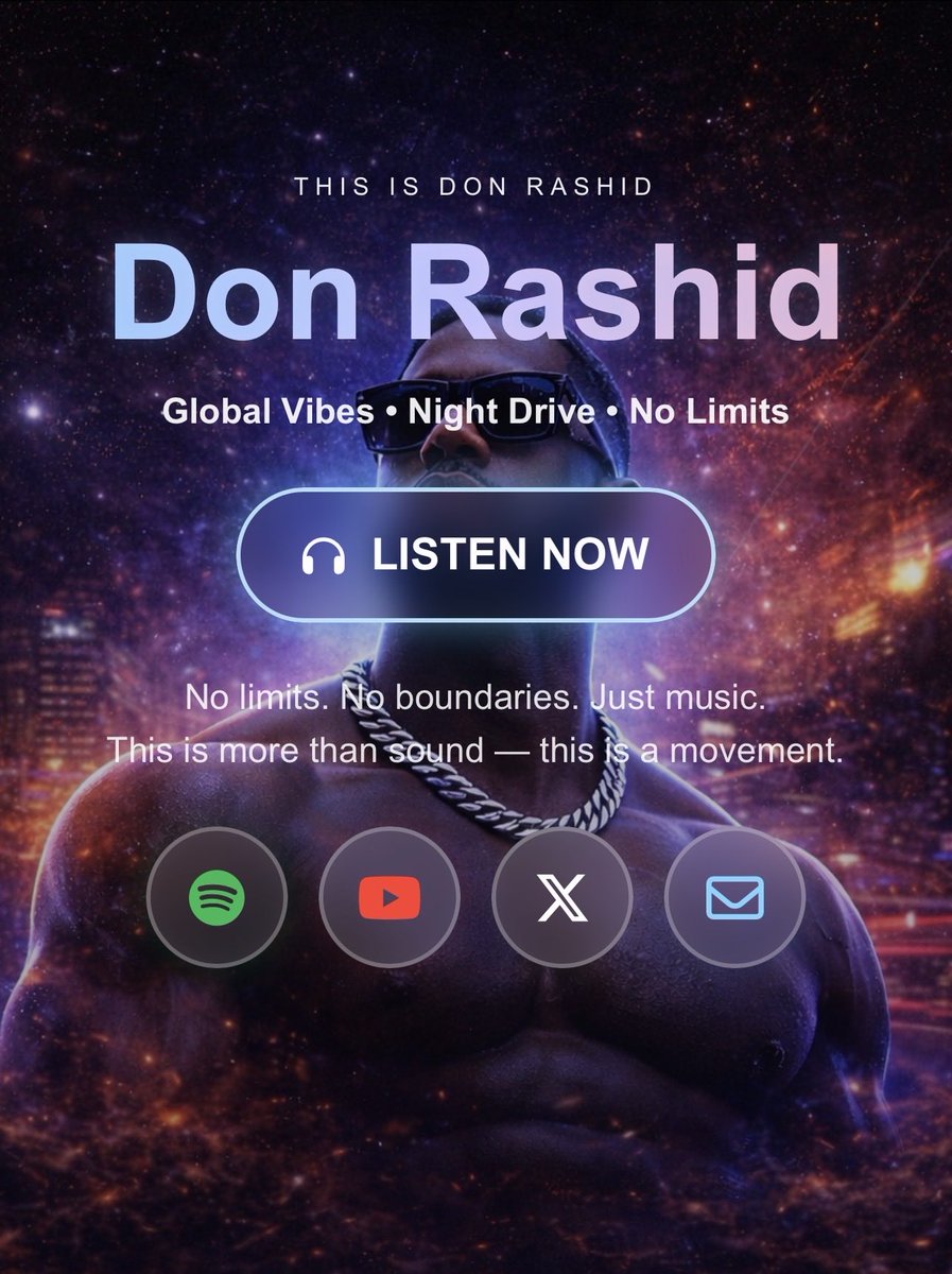DonRashid72's tweet photo. 🚨 The Don Rashid universe is live.

Independent music. West Coast energy. Swiss precision. No label. No limits.

Explore every release, enter the world and find your new favorite track:

https://t.co/AAQlJ5SWAJ

Tap in before everyone else does. 🌴🔥

#DonRashid #WestCoastHipHop https://t.co/TJaAxvWHm2