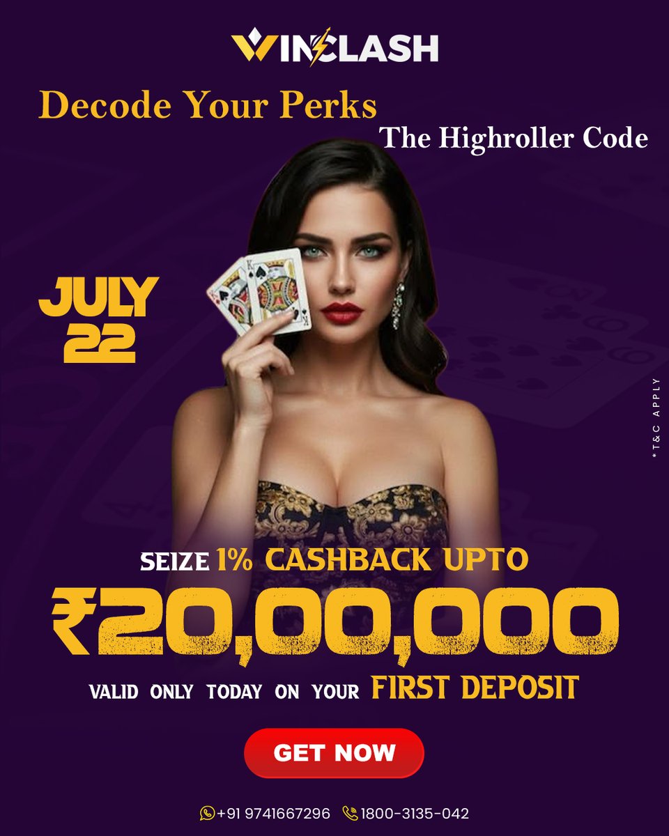 Winclashonline's tweet photo. ♠️ Decode Your Perks!
💰 Get 1% Cashback up to ₹20,00,000
📅 July 22
✨ Premium rewards.
⚡ Limited-time offer.
👇 Click the link in bio to unlock today's exclusive reward.
#WinClash #HighrollerCode #Cashback #Trending #RewardDrop #OfferAlert #India #DailyRewards https://t.co/daf5Yk42Nr