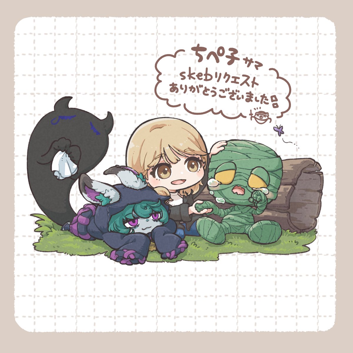 chipeko_'s tweet photo. 前にあったアカウントでもポストしてたけど、ぺたぐみさんが描いてくださった宝物イラスト🪎✨いつみても本当に可愛くて幸せ空間...😌🌼 https://t.co/JSJYmR30kd