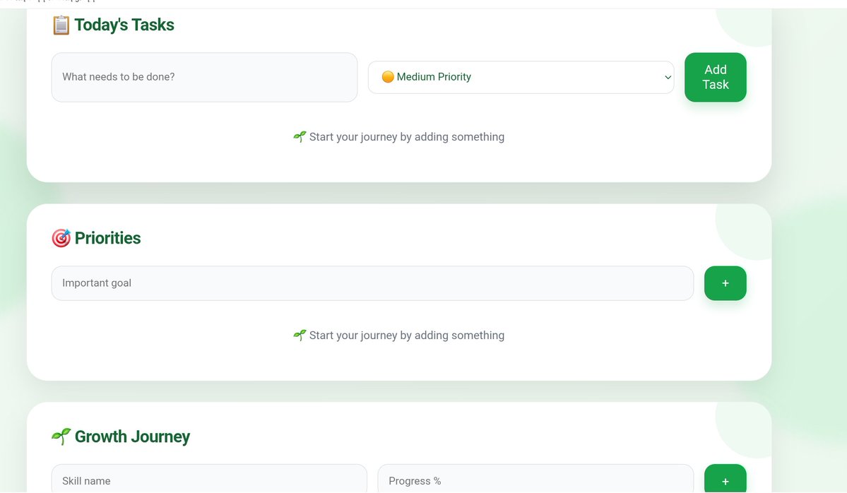 ShwetawithAI's tweet photo. I started this as part of an AI project, with one simple thought: instead of building another demo, could I build something that genuinely helps me organize my day better?
That question slowly became Ideal Life. 🌿 (Frontend based Webpage)
https://t.co/RJzaFYXB1a
@CSEPlanB https://t.co/eTRuCAibeq