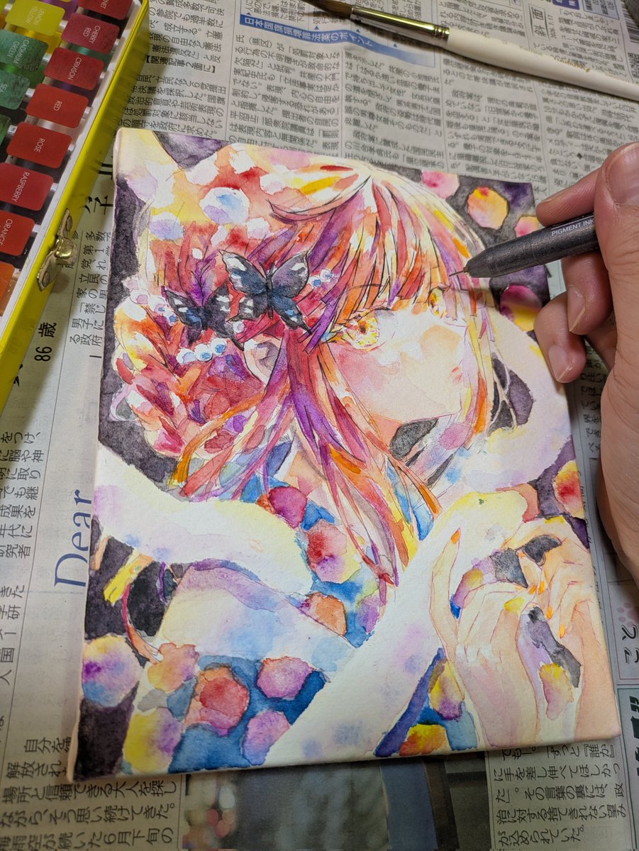 水彩って乾くとぼんやりするんだよね。引き締めるために調整！！
