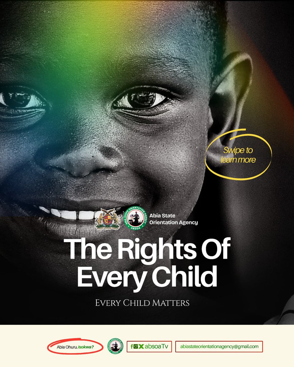 absoaTv's tweet photo. Every child deserves safety, education, care and a life free from abuse. Protecting children starts with knowing their rights and standing up whenever those rights are violated.

#EndChildAbuse #ProtectEveryChild #ChildRights #ABSOA #NewAbia #AbiaState https://t.co/skbkzeZ0NT