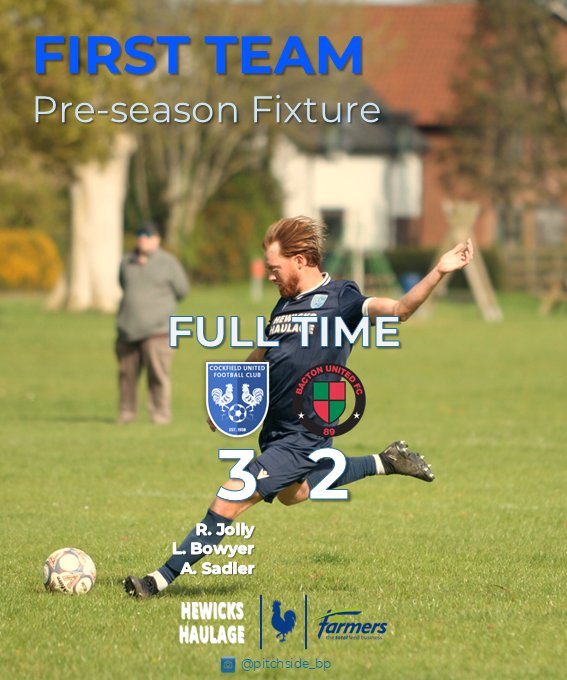 CockfieldU's tweet photo. Game #2 of Pre-Season complete ✅️

In muggy conditions last night we overcame an energetic Bacton United 89 to back up the good performance last weekend.

Loads of positives to take out of that one and to move forward with 👊 in an entertaining game at the Green!

⚽️💙🐔💙⚽️

#UptheCocks #fridaynight #fridaynightfootball #grassrootfootball