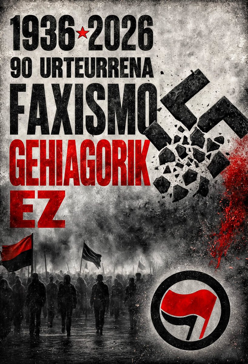 TxabiBranka's tweet photo. 1936ko uztailaren 18an, Francisco Franco jenerala buruetako bat zela, estatu kolpea eman zuen Espainiako armadaren zati batek II. Errepublikaren aurka.

Kolpeak porrot egin zuen, ez baitzuen egun gutxian boterea eskuratu, baina honen eraginez, langile mugimendua antolatu...

+ https://t.co/n1fcodZgc2