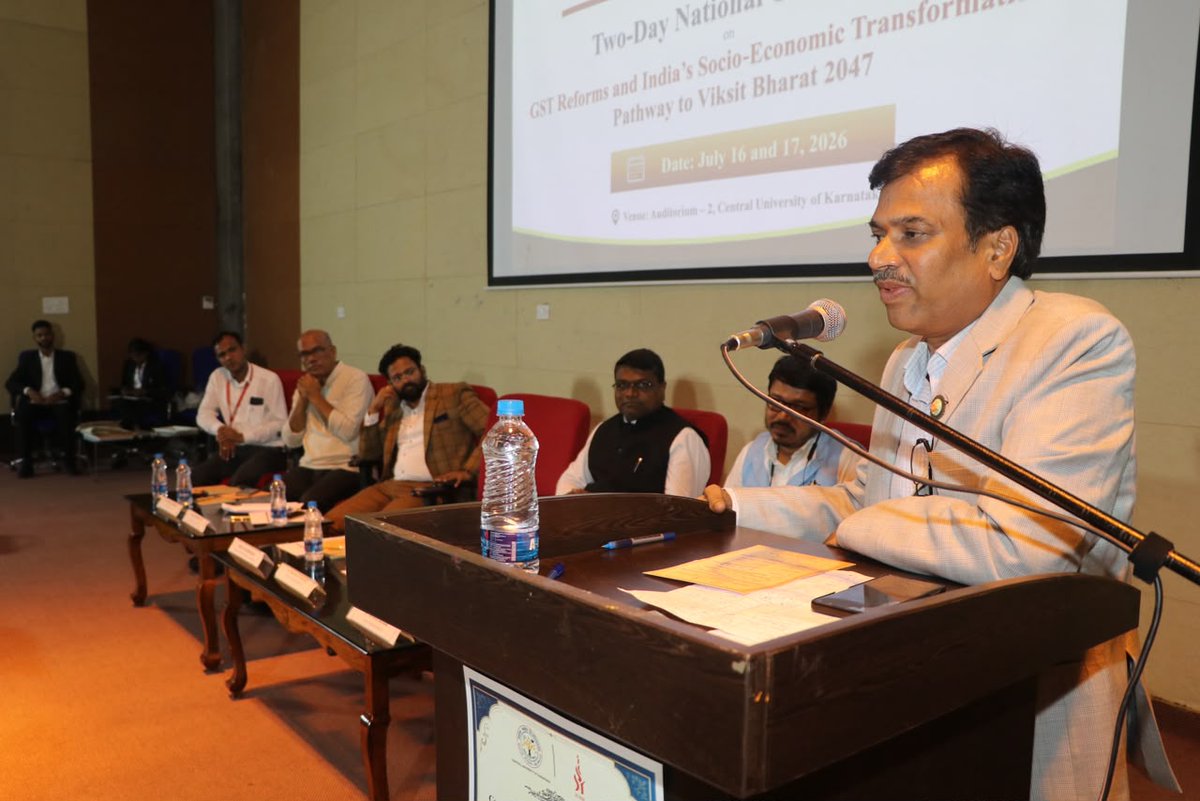 CuKarnataka's tweet photo. The two-day National Conference on "GST Reforms & India's Socio-Economic Transformation:Pathway to Viksit Bharat 2047"concluded at #CUK.
Registrar Prof.R.R.Biradar said GST reforms have laid the foundation for 'Ek Bharat–Shreshtha Bharat'& are key to achieving #ViksitBharat2047. https://t.co/fi2AV1PKWZ