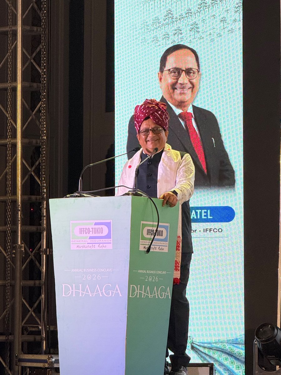 KiritkrJPatel's tweet photo. Today; I addressed the IFFCO-TOKIO family at the Annual Business Conclave 2026 in Jaipur. A platform that celebrates achievements, strengthens, resolve and charts the course for the future for the Insurance giant.

IFFCO-TOKIO's greatest strength has always been its people. Rooted in IFFCO's enduring cooperative philosophy of Sahkar Se Samriddhi, we believe that lasting success is built on trust, teamwork and a shared commitment to excellence. Every employee, every partner and every stakeholder is an integral part of this collective journey.

As the insurance landscape continues to evolve, our focus must remain on innovation, customer centricity and sustainable growth. I also said we had to be committed to create a workplace where every individual feels respected, secure and empowered to perform at their very best.

The theme of this year's conclave reminds us that, like the threads of a strong fabric, our individual efforts gain meaning and strength when woven together with a common purpose. 

United by our values and inspired by our cooperative legacy, I am confident that we will continue to set new benchmarks and move closer to our shared aspiration of establishing IFFCO-TOKIO among India's leading general insurance companies.

My best wishes to all. 
Muskurate Raho.

@IFFCO__TOKIO @IFFCO_Coop