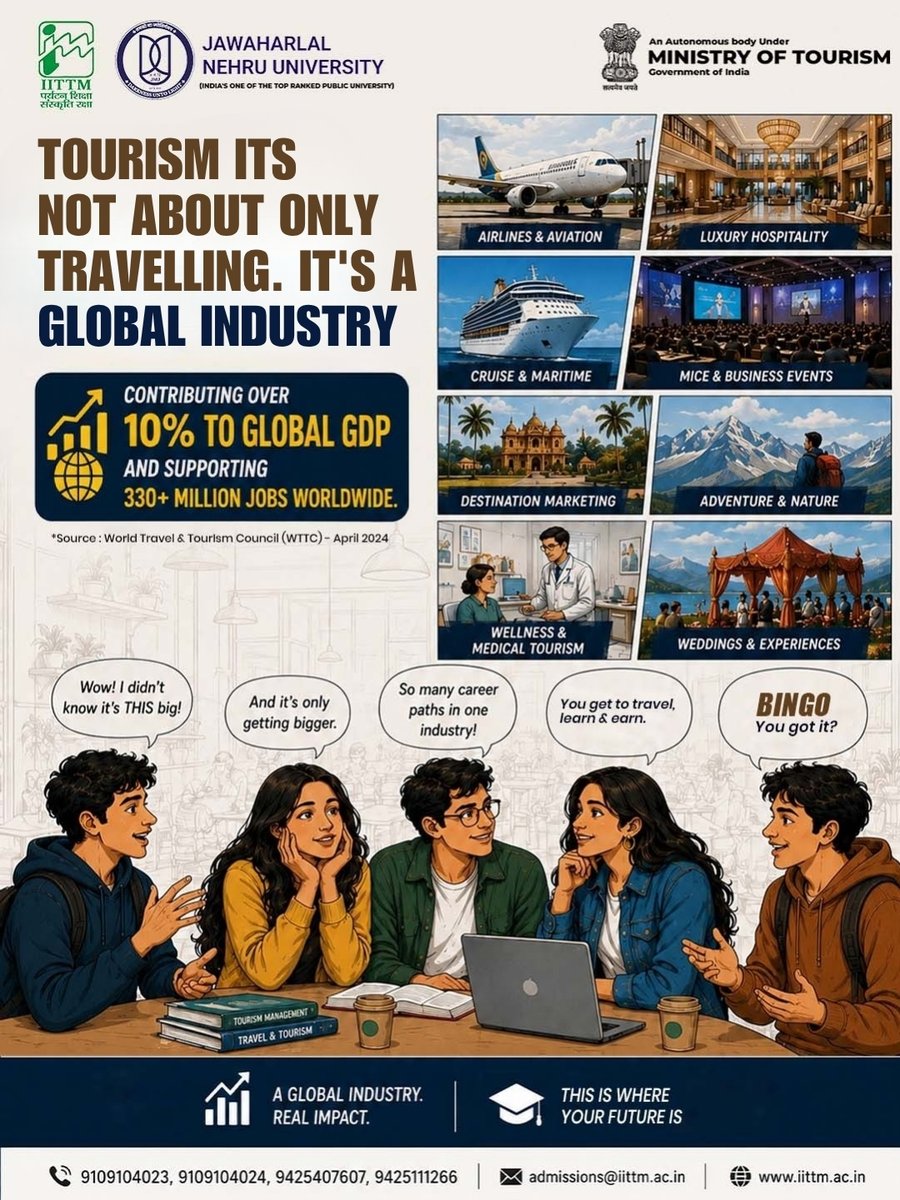 iittmofficial's tweet photo. π Build a global career with MBA in Tourism & Travel Management (MBA-TTM) at IITTM, an Autonomous Institute under the Ministry of Tourism, Govt. of India, in academic collaboration with JNU.
β¨ Few seats left!
π Apply: https://t.co/b7b8kC3Pjq
#IITTM #MBATTM #MBAAdmissions https://t.co/48K5rza5a3