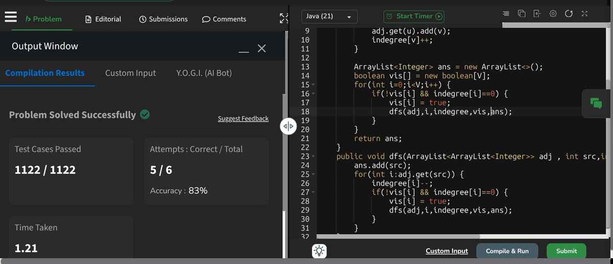 parmarchinmay28's tweet photo. 🗓️Day 48 of #SDESheetChallenge done✅
by @takeUforward_ @striver_79
1️⃣Detect A cycle in a Directed Graph using BFS
2️⃣Topological Sort BFS
3️⃣Topological Sort DFS
Today was topological sort , direct acyclic graph day
#dsa #striver #takeUforward https://t.co/uSDWtcQIX9