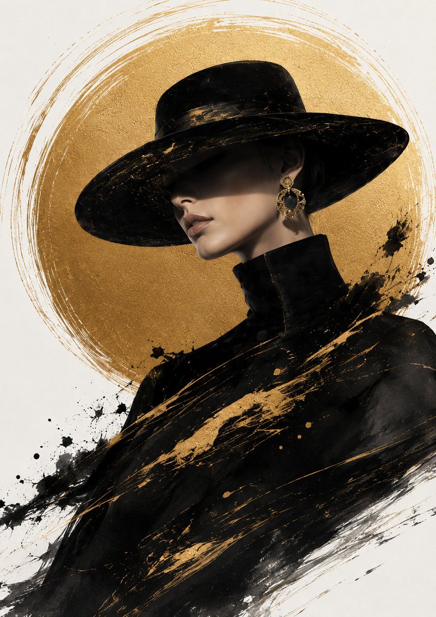 DokeiHi's tweet photo. Elegance needs no introduction. It enters quietly—and owns the room.
#FashionArt #EditorialPortrait #BlackAndGold #MinimalistArt #LuxuryAesthetic #HighFashion #DigitalPortrait #ConceptArt #ModernElegance #GoldenHalo #MysteriousWoman #VisualArt #AIArt #FashionIllustration #TimelessStyle