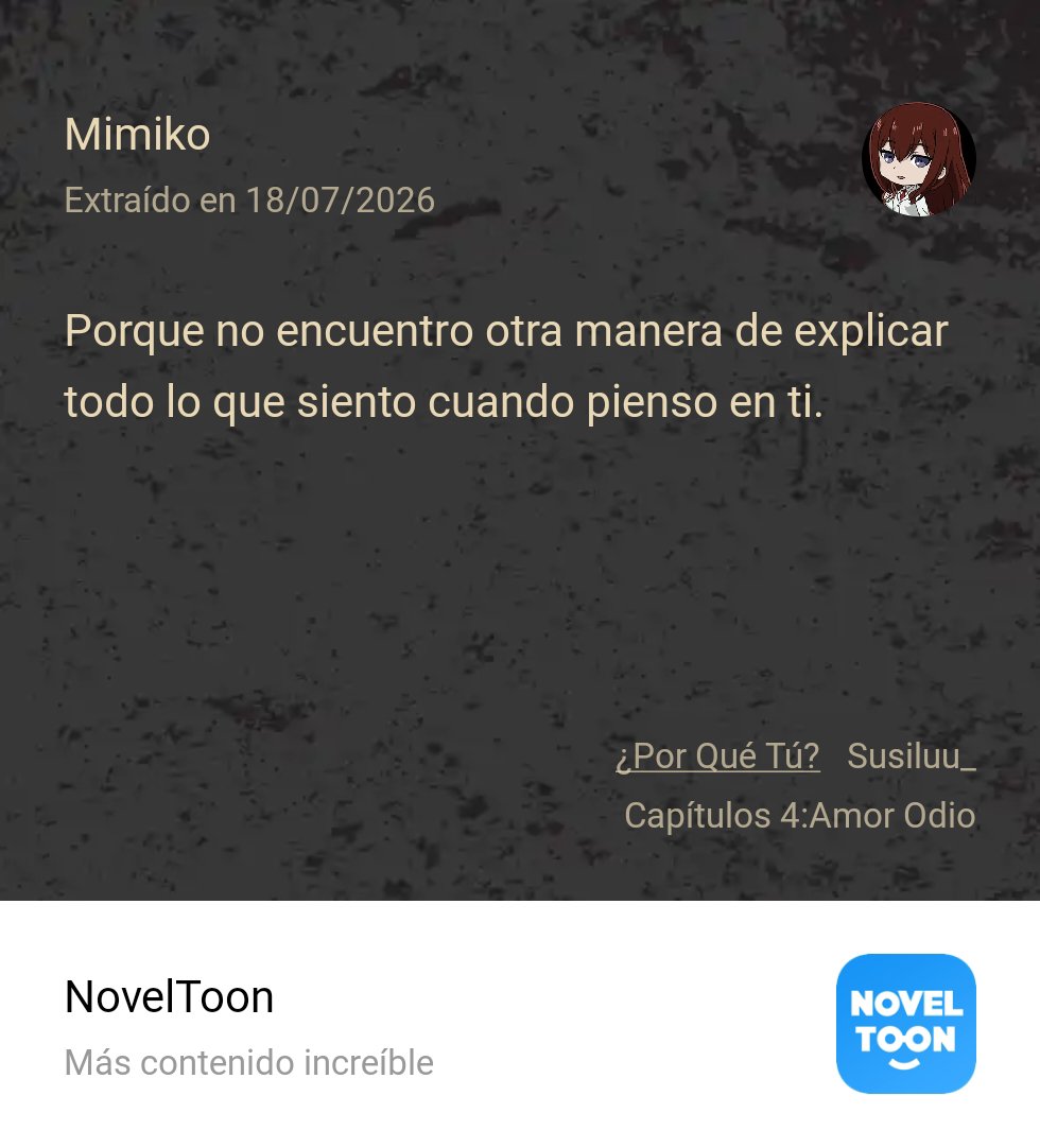 CMMimiko's tweet photo. "Te quise tanto, que dejé de quererme a mí" --- Susiluu_

Fragmento del Capítulo 4: Amor Odio https://t.co/rG8w1jbml6