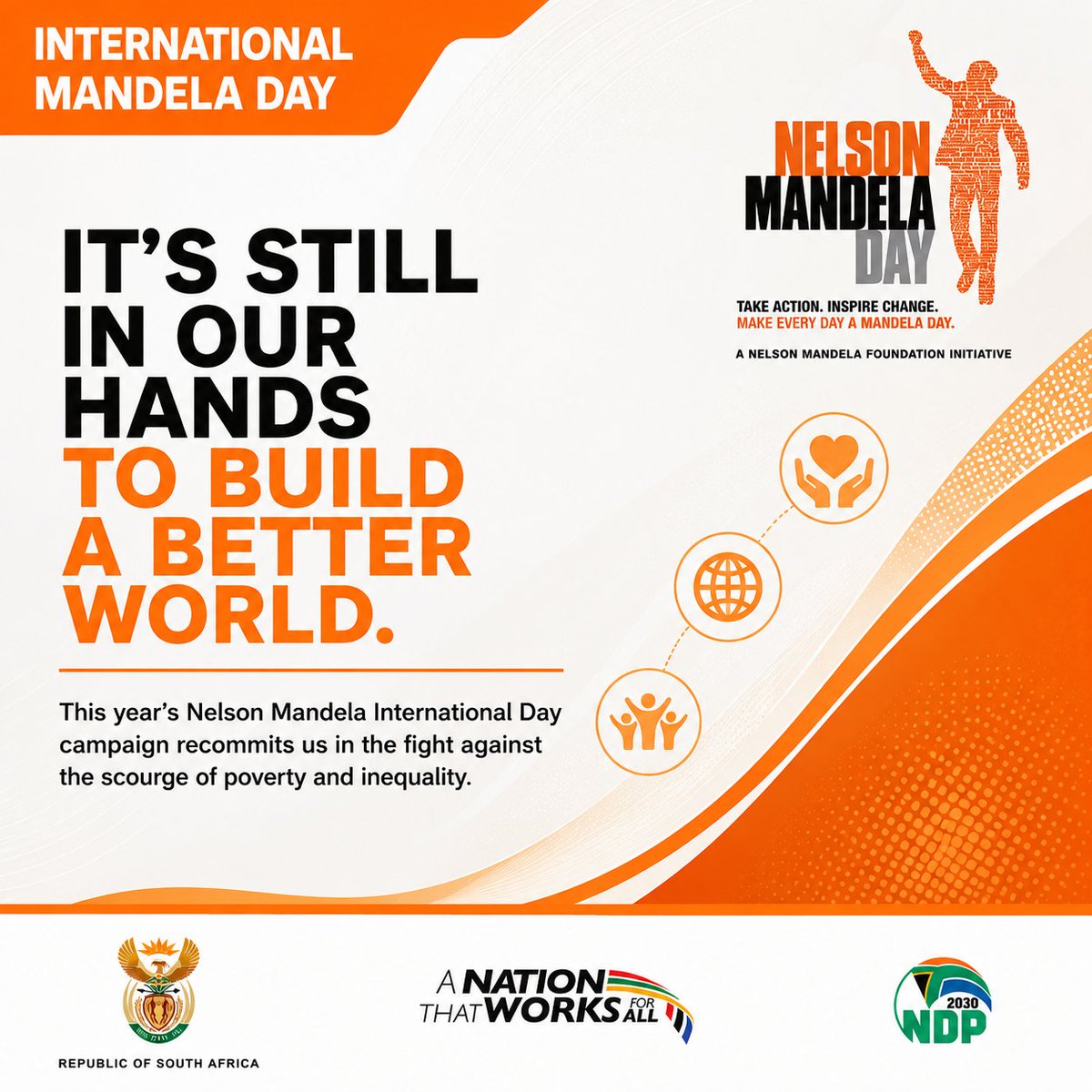 GovernmentZA's tweet photo. A better world is not built by words alone, but through the choices we make and the actions we take for others. This International Mandela Day, let us turn Madiba’s legacy into meaningful change.

#MandelaDay #MandelaMonth2026 #GovZAUpdates https://t.co/DIxBvKmTUb