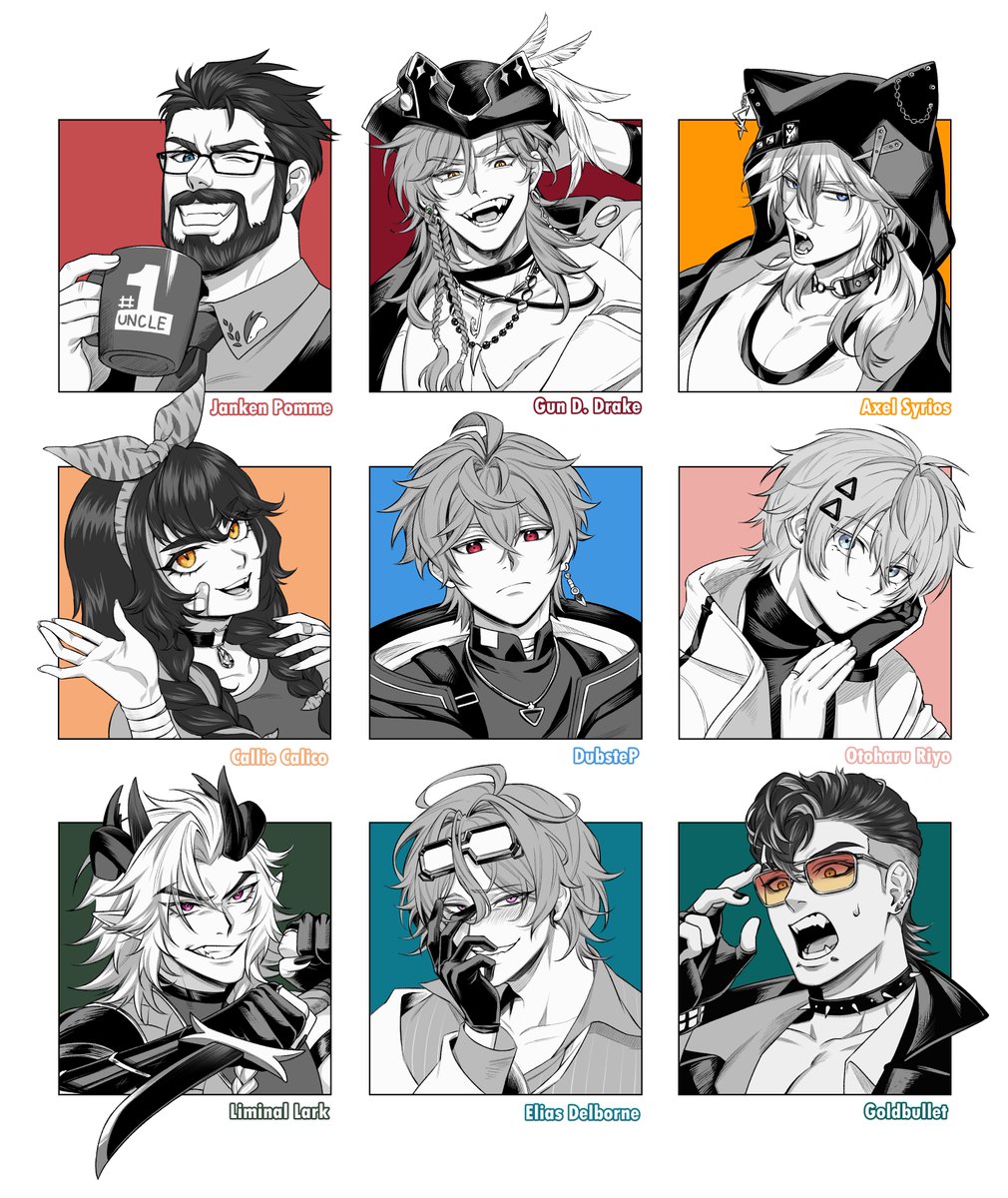 Hoto_11010's tweet photo. All finished! 9 VTuber in my style!! Although I still have to draw peepaw, I've decided to do him in a different way...so stay tuned😌

solo art drop below ⬇️✨ https://t.co/MN7gSPLkRT