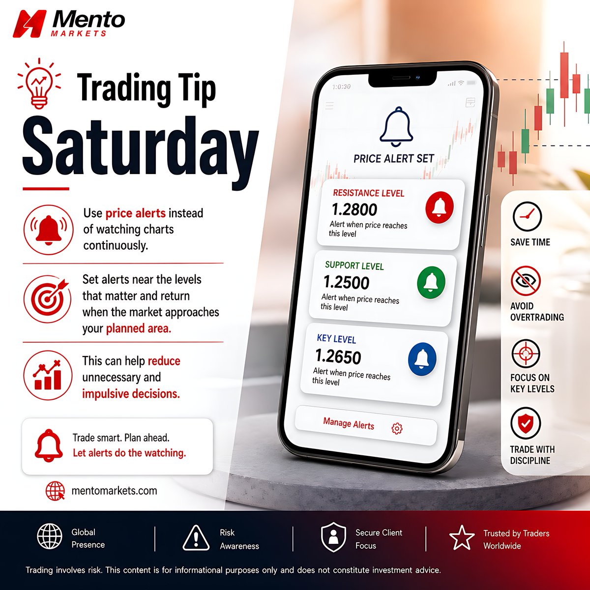 MentoMarkets's tweet photo. 💡 Use price alerts near key levels instead of watching charts continuously.
Stay focused and reduce impulsive decisions.
#MentoMarkets #TradingTip
Trading involves risk. https://t.co/bHyJB9LouJ