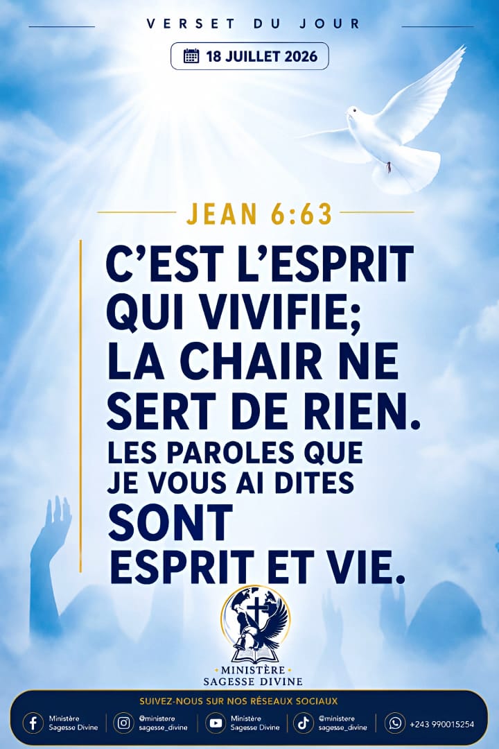 BergerBoanerges's tweet photo. BONJOUR ET BONNE MÉDITATION ✝️ 

📖Jean 6:63 LSG📖

C’est l’esprit qui vivifie; la chair ne sert de rien. Les paroles que je vous ai dites sont esprit et vie. https://t.co/BuMnfeaR1B