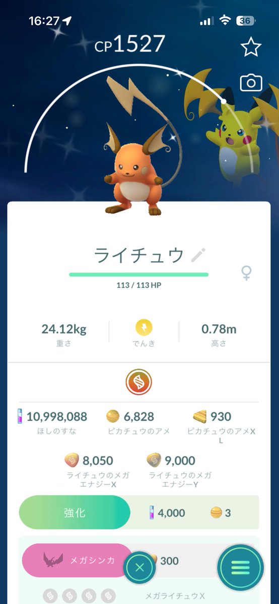 memeji10325's tweet photo. メガライチュウXとY共に100ゲット！
色違いXとYも揃いました！
#ポケモンGO 
#メガライチュウ https://t.co/jJx9CxnAOt