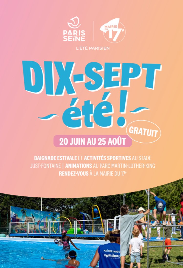 H_Charp's tweet photo. Dix-sept ~été~ c’est jusqu’au 25 août au Parc Martin Luther King  et au-delà !

🗞️Demandez le programme 👉 https://t.co/Kepa4NHzrq

Des animations gratuites proposées par la Mairie du XVIIe pour toutes les générations  ! https://t.co/NTU3ifxVlq
