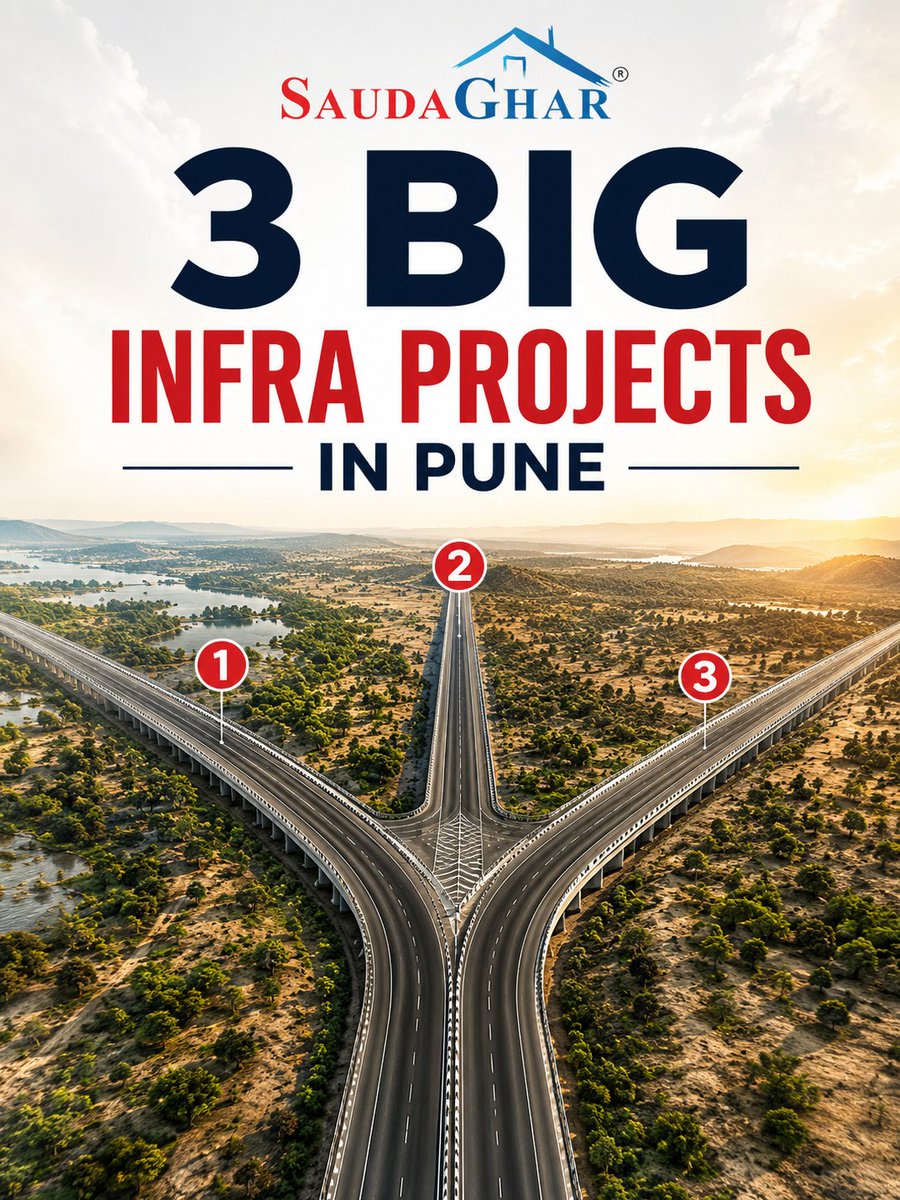SaudaGhar's tweet photo. 3 Big Infra Projects in Pune 🚧

Three major road infrastructure projects have been launched to improve traffic and connectivity in Pune.

These projects are not just about building new roads. They aim to reduce travel time, improve industrial connectivity, and support the city’s future growth.

In this carousel, we have explained:

✅ Pune–Shirur Elevated Corridor
✅ Hadapsar–Yavat Elevated Corridor
✅ Talegaon–Chakan–Shikrapur Corridor

These projects could have a major impact on:

📍 Wagholi
📍 Shikrapur
📍 Shirur
📍 Hadapsar
📍 Loni Kalbhor
📍 Uruli Kanchan
📍 Yavat
📍 Chakan
📍 Talegaon

If you want to stay updated on Pune Real Estate, Infrastructure Projects, Property Investment, Metro Updates, Highway Projects, Ring Road, Town Planning, and Future Growth Locations, this page is for you.

At SaudaGhar, we do not promote projects. We share information based on data, facts, and ground reality so you can make better property decisions.

Which of these three projects do you think will have the biggest impact?

① Pune–Shirur
② Hadapsar–Yavat
③ Talegaon–Chakan–Shikrapur

Share your opinion in the comments.

#saudaghar #pune #realestate #infrastructure #roadprojects