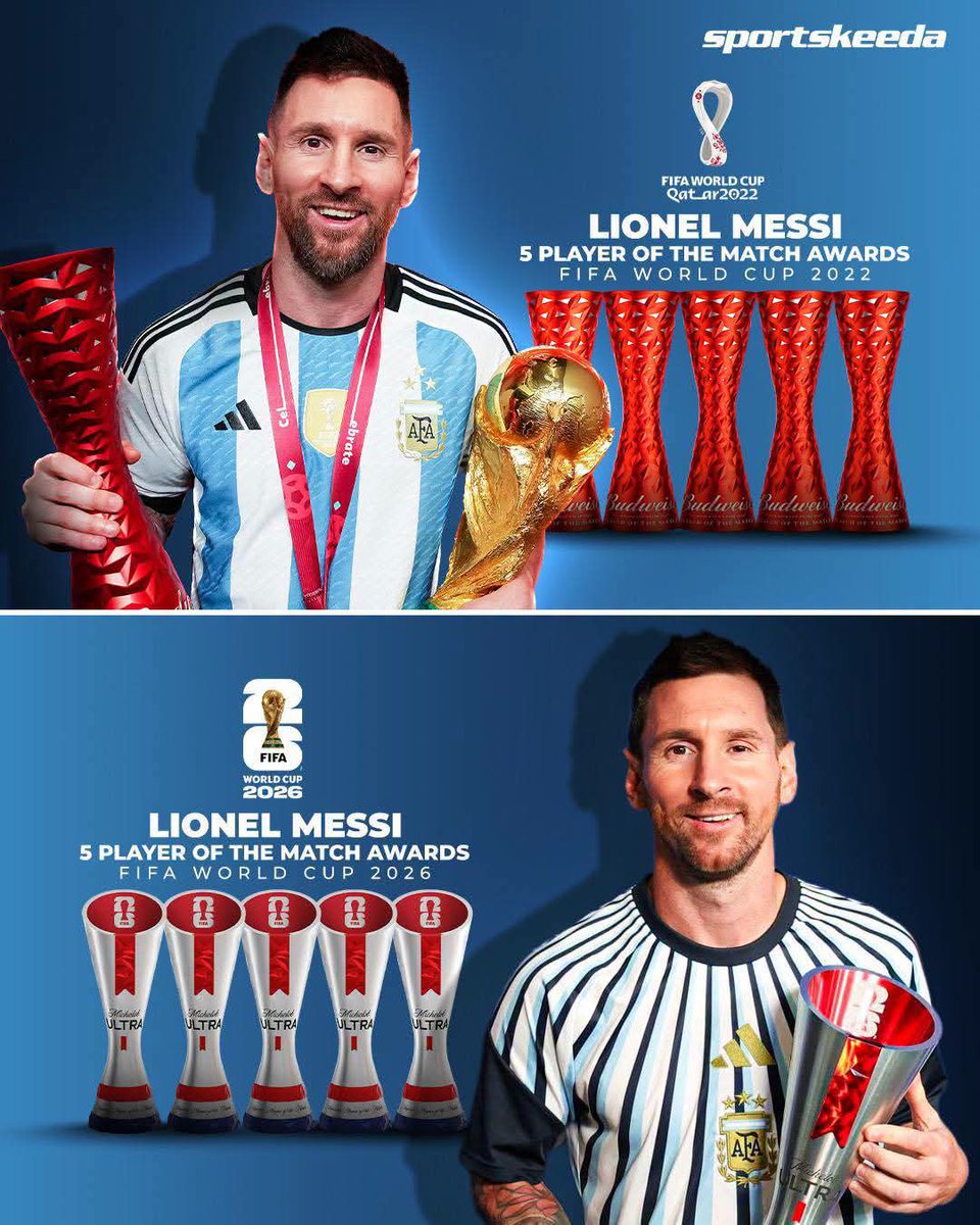 BattleBenctbli's tweet photo. 🚨🌎 No player in World Cup history had ever won FIVE Player of the Match awards in one tournament. 😳

Lionel Messi has now done it twice. 🤯🐐

The benchmark was Messi. The only man to match it was Messi. 🔥😎

#LionelMessi #Argentina #FIFAWorldCup https://t.co/MFkqJb31Qu