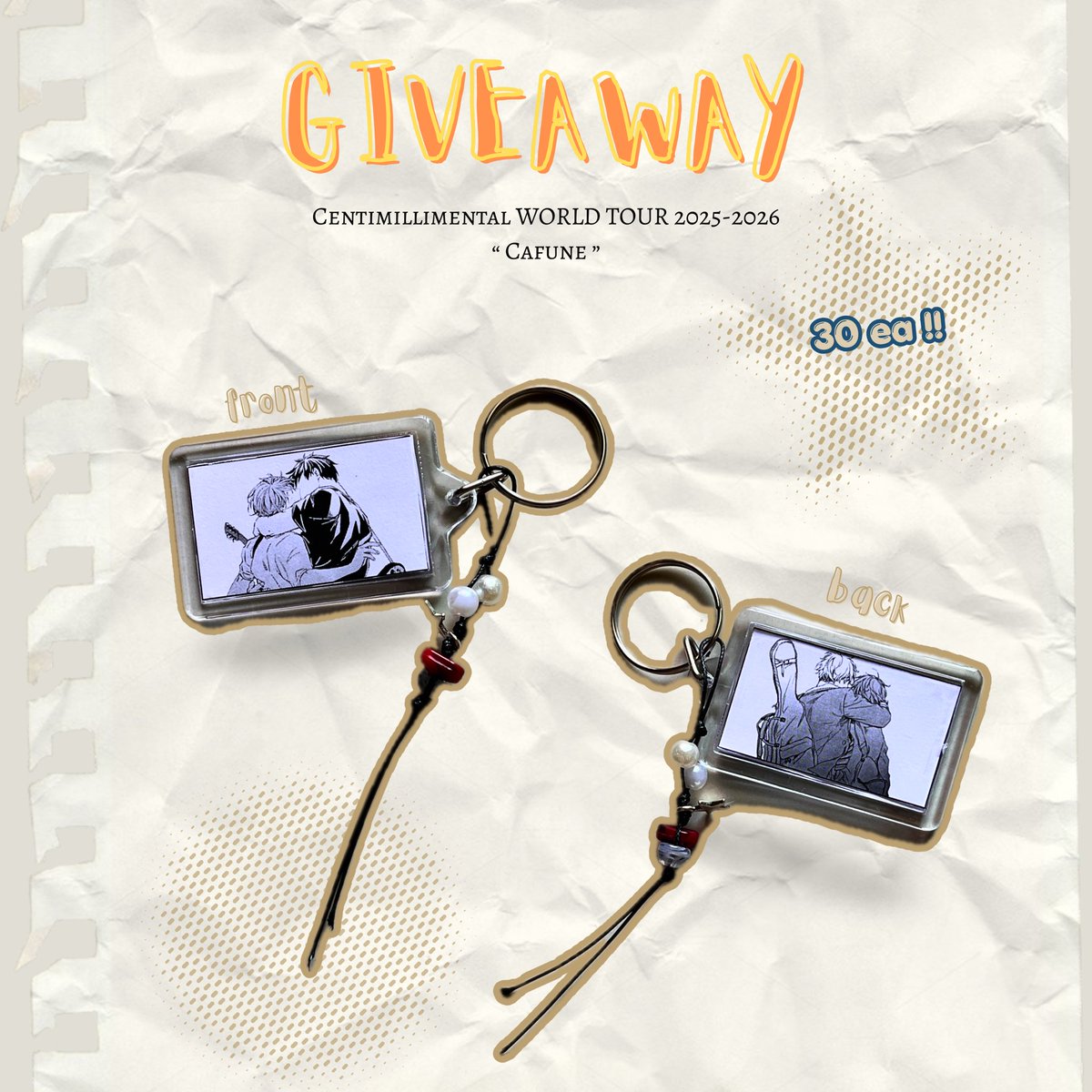 gonewithtear's tweet photo. ♥ GIVEAWAY ☆ ｡･: ♫ ❆ ⋆
#Centimillimental WORLD TOUR 2025-2026 
#CafunéTourBKK

- keychain 30 ea

📍19 July at Central world 8th floor

( มีลูกอมเล็ก ๆ น้อย ๆ ให้ด้วยนะคะ 🫰🏻) https://t.co/4EHVI9PH6r