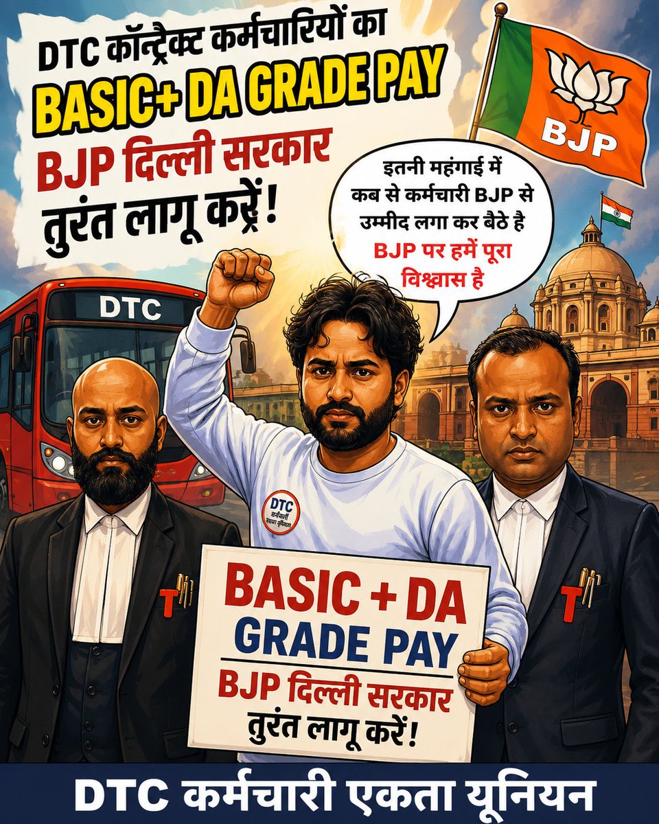 Kuldeep16549663's tweet photo. DTC कॉन्ट्रैक्ट कर्मचारियों का BASIC DA GRADE PAY BJPदिल्ली सरकार तुरंत लागू करें, इतनी महंगाई में कब से कर्मचारी BJPसे उम्मीद लगा करबैठे है BJPपर हमें पूरा विश्वास है
#BASIC_DA_GRADE_Pay_तुरंत_लागू_करो_DTC_BJP_Delhi @dtc_union
@CMODelhi @AbhishekVermaX @dtchq_delhi @drpankajbjp https://t.co/DhsWhpy6om
