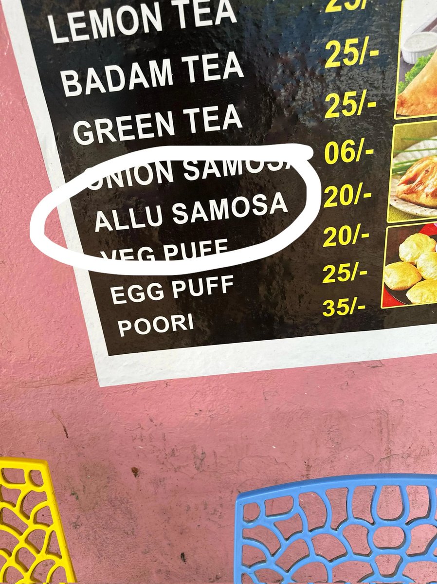BSKCONNECTS's tweet photo. #Allu Samosa 🍕
#Pushpa Puri 🌕
#Bahubali Thali🍱
#Ntr Biryani 🍲 https://t.co/HLvtgXK361