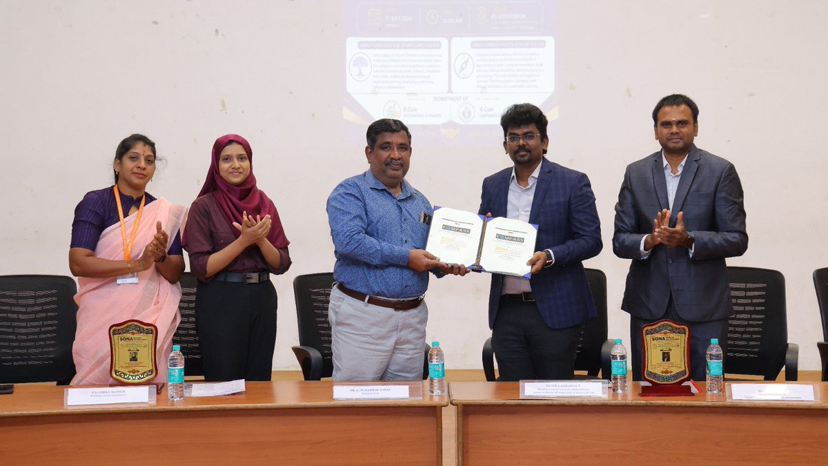 compassaudit's tweet photo. Compass Audit &amp; Advisory Private Limited is pleased to sign a Memorandum of Understanding (MoU) with Sona College of Arts &amp; Science, marking the beginning of a collaborative journey to bridge academia and industry and empower future professionals. https://t.co/3NleaBDL0a