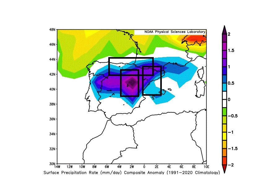 Statisticizer's tweet photo. 🚨There is tentative agreement between the European ECMWF and the American GFS numerical weather prediction models that the last week of July may become wetter than normal across many parts of Iberia.

My analog analysis suggests that rainfall could become even more widespread and intense than is currently depicted by the numerical models. In the maps, purple shading indicates the highest rainfall anomalies, while blue-shaded areas and the regions enclosed by black boxes represent hotspots where recurrent episodes of heavy to torrential rainfall may develop from late July into August. The deeper the purple anomaly, the greater the probability of above-normal rainfall.
The regions within black boxes are predicted for recurrent rainfall and or torrential rainfall events during August in Particular, according to the statistical analog analysis. 

This outlook remains probabilistic and preliminary. However, if the analog pattern continues to verify, I expect the numerical weather prediction models to gradually strengthen the rainfall signal over the coming days, bringing their forecasts into closer agreement with the analog guidance ( hopefully) .