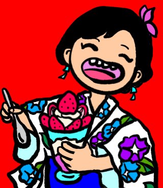 sanichiya's tweet photo. 夏の想像力♪🍨

#いちごパフェ食べたい　🍨🍨🍨🍓

#パフ���　#浴衣　#朝顔
#カラフルデザイン　#ゆるイラスト　#ポップイラスト
#LINEスタンプ販売中　#うさよん https://t.co/Nn86RhZoEk