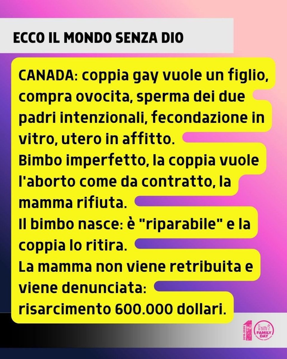 FamilyDayDNF's tweet photo. #coppiagay
#fecondazioneartificiale
#uteroinaffitto
#aborto
mescola il tutto e ottieni il massimo della #culturadelloscarto https://t.co/varKGWjvGC