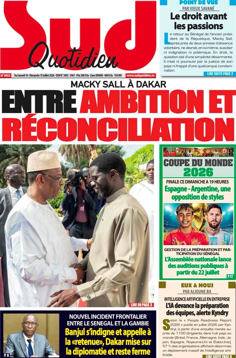 Mo_Njaay's tweet photo. #RevueDePresseSn du Samedi 18 au Dimanche 19 Juillet 2026. Agréable week-end à toutes et à tous. #Senegal,#SudQuotidien,#LeSoleilSn,#LibérationSn,#VoxPopuliSn https://t.co/QigITzg74L