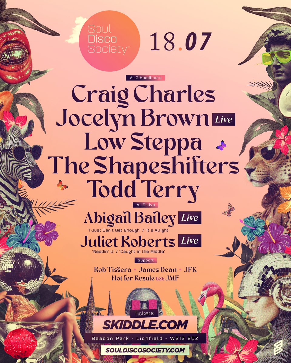 djtoddterry's tweet photo. Saturday 18th July Soul Disco Society at Beacon Park, Lichfield
a-z @CCfunkandsoul  @Lowsteppa  @UKShapeshifters  @djtoddterry 
LIVE Jocelyn Brown @joyceeb Abigail Bailey @abbylibit Juliet Roberts
Tickets @skiddle https://t.co/5mS1DM8rlm https://t.co/1ocFcNDRGA