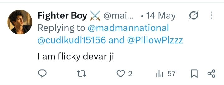 FragileEgoSlyer's tweet photo. So "Fighter Boy" was previously "Flicky" and was in a relationship with the front-runner incel, Upmanyu Agni. Yet @chadfoidslayer is crying over a few "hi/hello" comments while completely ignoring an actual relationship with another hindu man.

Meri hansi nahi ruk rahi. 🤣🤣 https://t.co/dfFNVcQ5Lx