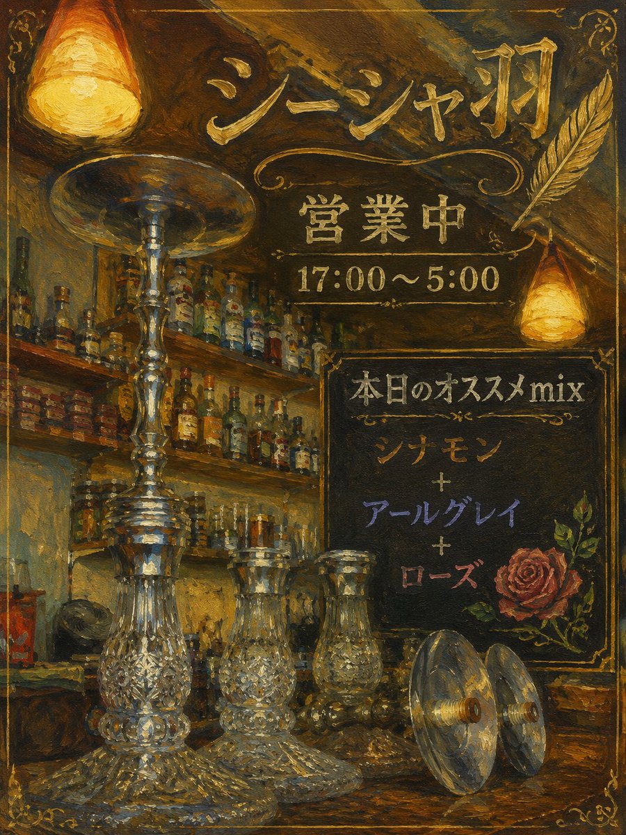 shishabane's tweet photo. オープンしました！
本日のオススメミックスはシナモン＋アールグレイ＋ローズです🌹 https://t.co/53gZlyAD4c